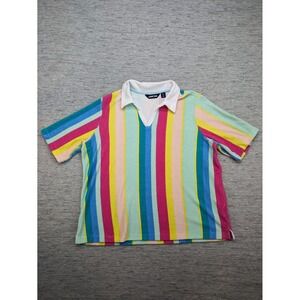 Lands' End‎ Striped Terry Cloth Polo Shirt Short Sleeve Colorful XL Bold Retro